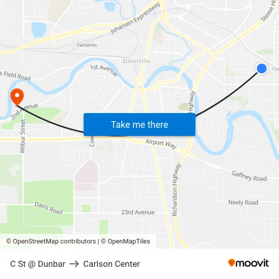 C St @ Dunbar to Carlson Center map