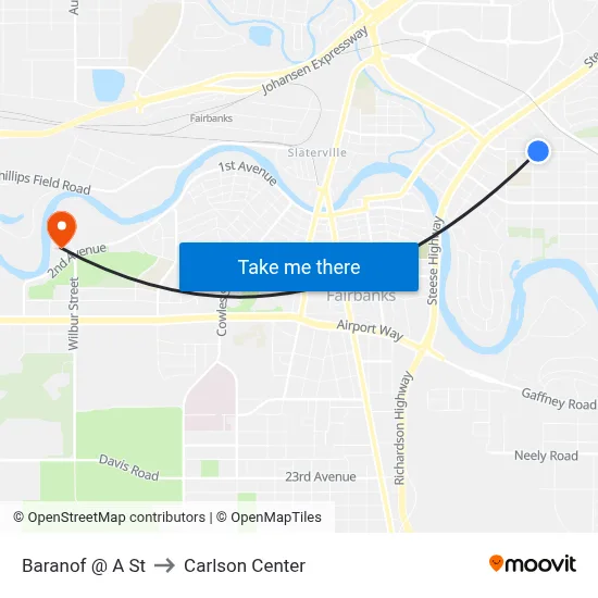 Baranof @ A St to Carlson Center map