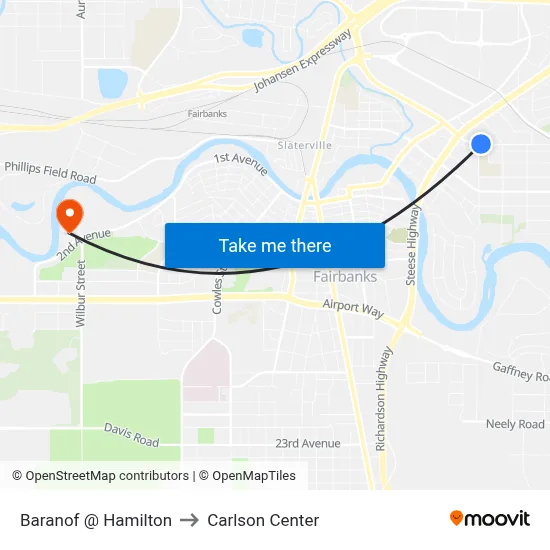 Baranof @ Hamilton to Carlson Center map