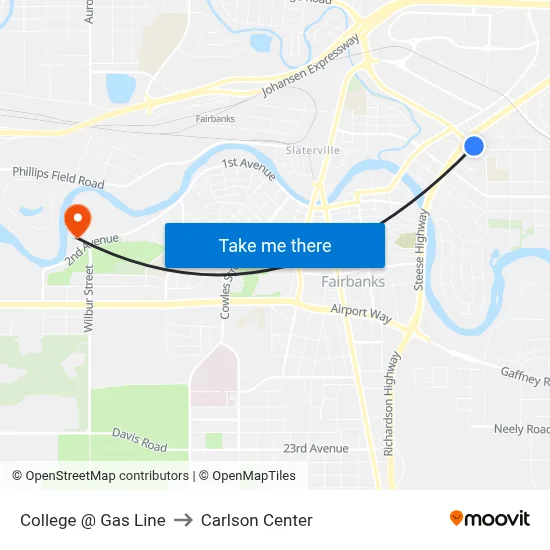 College @ Gas Line to Carlson Center map