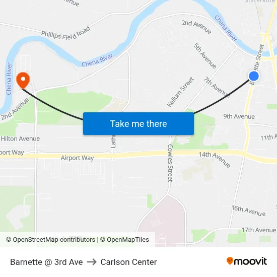 Barnette @ 3rd Ave to Carlson Center map