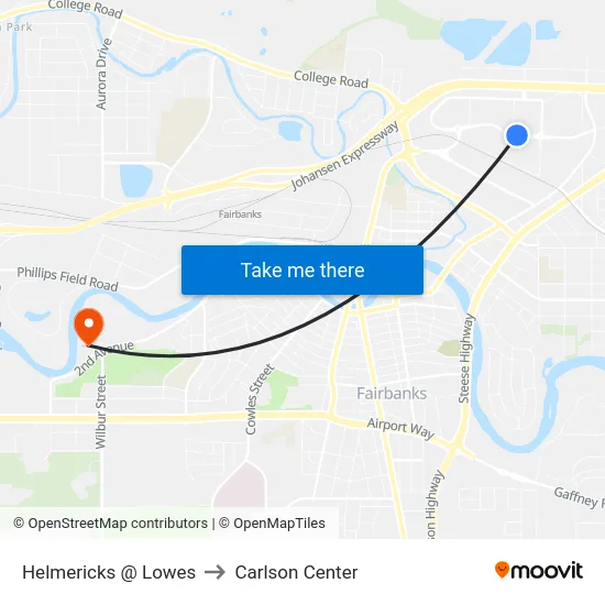 Helmericks @ Lowes to Carlson Center map