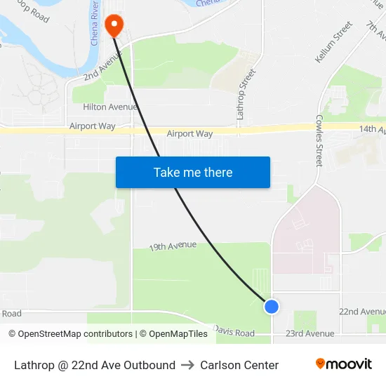 Lathrop @ 22nd Ave Outbound to Carlson Center map