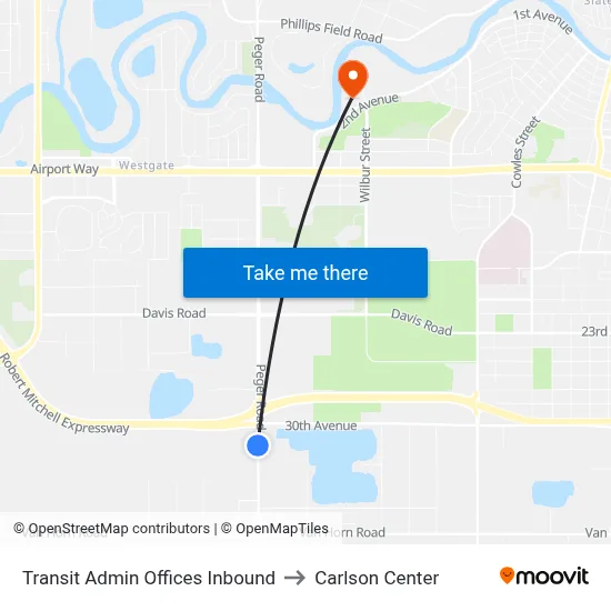 Transit Admin Offices Inbound to Carlson Center map