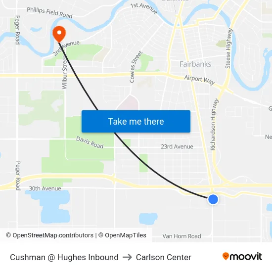 Cushman @ Hughes Inbound to Carlson Center map
