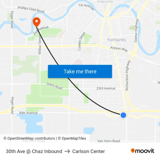 30th Ave @ Chaz Inbound to Carlson Center map