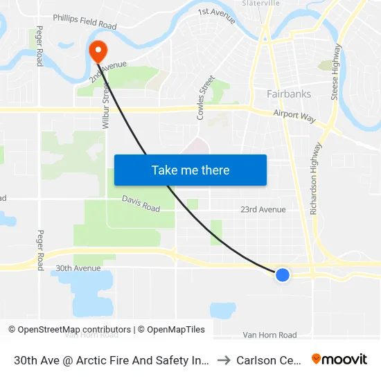 30th Ave @ Arctic Fire And Safety Inbound to Carlson Center map