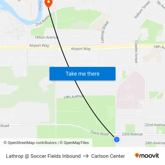 Lathrop @ Soccer Fields Inbound to Carlson Center map