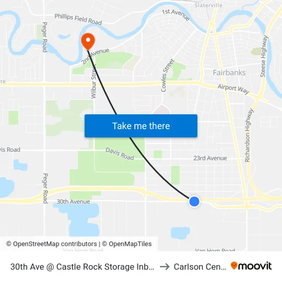 30th Ave @ Castle Rock Storage Inbound to Carlson Center map