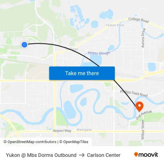Yukon @ Mbs Dorms Outbound to Carlson Center map