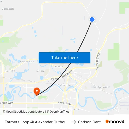 Farmers Loop @ Alexander Outbound to Carlson Center map