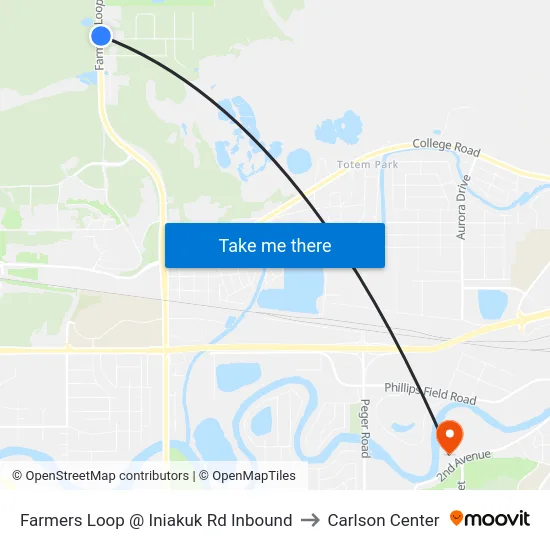 Farmers Loop @ Iniakuk Rd Inbound to Carlson Center map