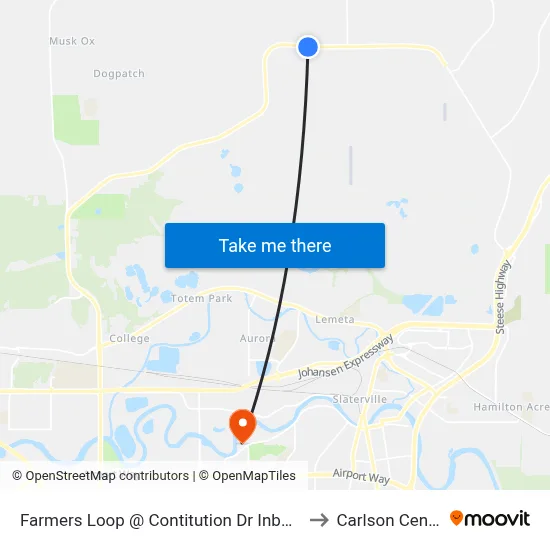Farmers Loop @ Contitution Dr Inbound to Carlson Center map