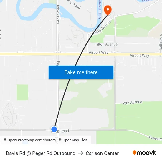 Davis Rd @ Peger Rd Outbound to Carlson Center map