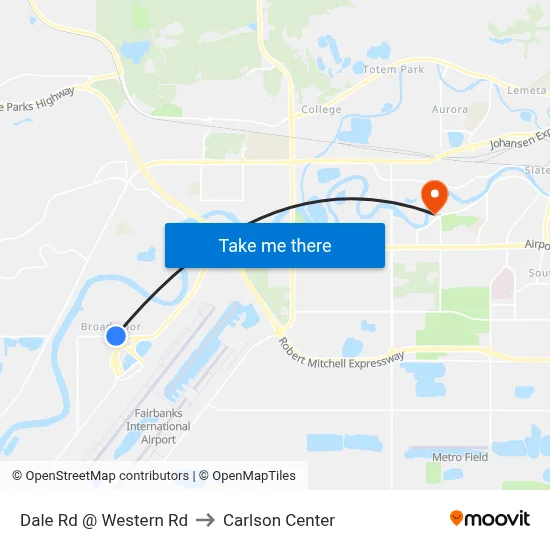 Dale Rd @ Western Rd to Carlson Center map