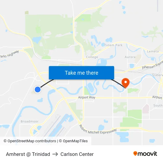 Amherst @ Trinidad to Carlson Center map