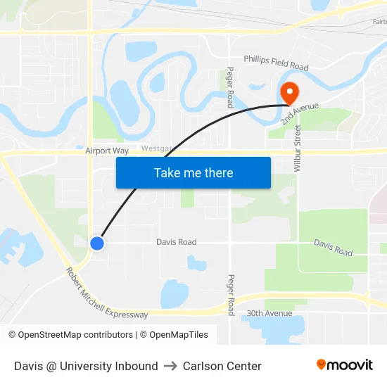 Davis @ University Inbound to Carlson Center map