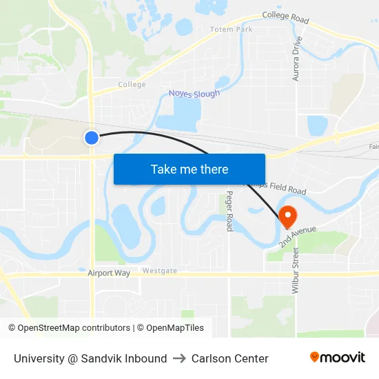 University @ Sandvik Inbound to Carlson Center map