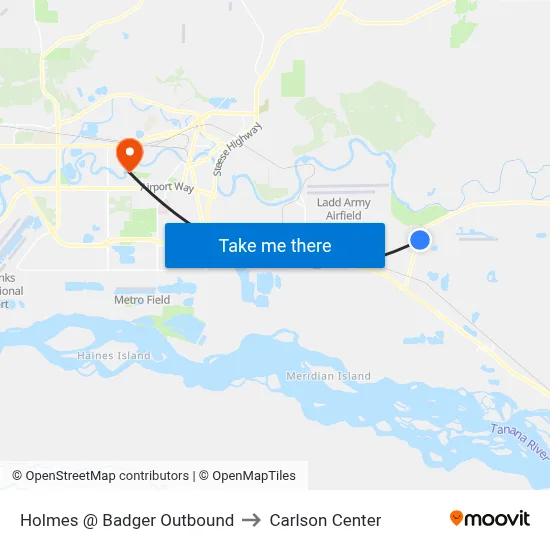 Holmes @ Badger Outbound to Carlson Center map