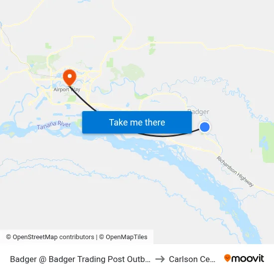 Badger @ Badger Trading Post Outbound to Carlson Center map