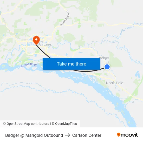 Badger @ Marigold Outbound to Carlson Center map