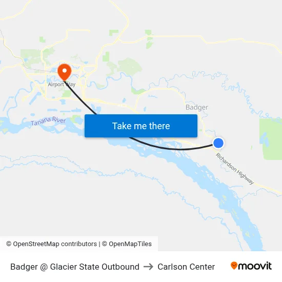 Badger @ Glacier State Outbound to Carlson Center map