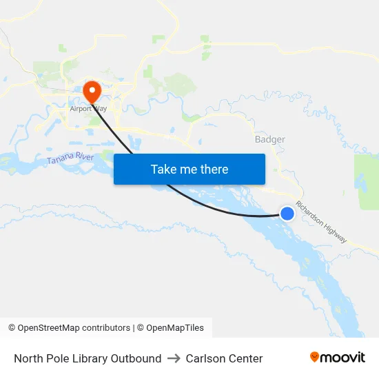North Pole Library Outbound to Carlson Center map