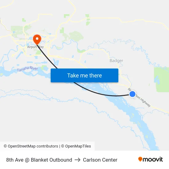 8th Ave @ Blanket Outbound to Carlson Center map