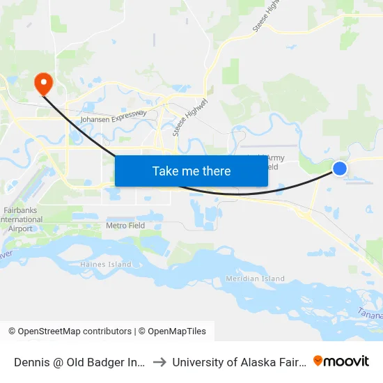 Dennis @ Old Badger Inbound to University of Alaska Fairbanks map