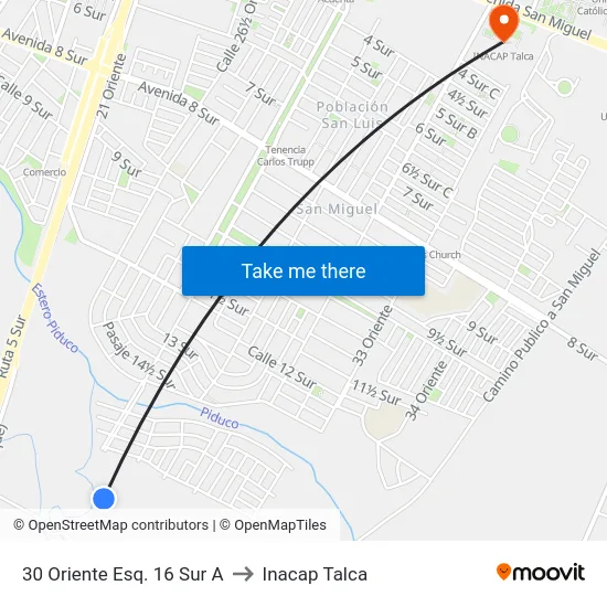 30 Oriente Esq. 16 Sur A to Inacap Talca map