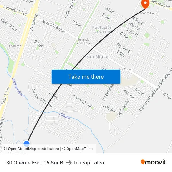 30 Oriente Esq. 16 Sur B to Inacap Talca map