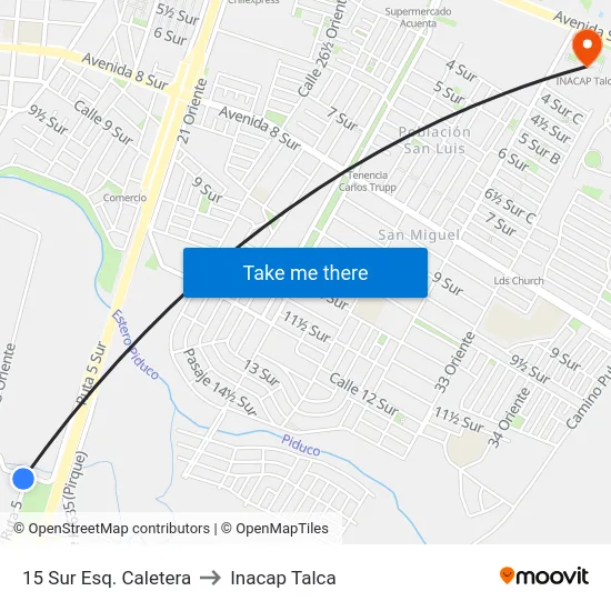 15 Sur Esq. Caletera to Inacap Talca map