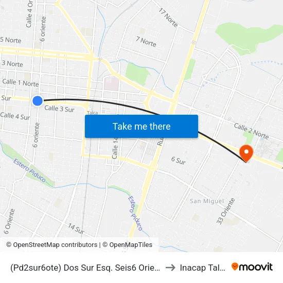 (Pd2sur6ote) Dos Sur Esq. Seis6 Oriente to Inacap Talca map