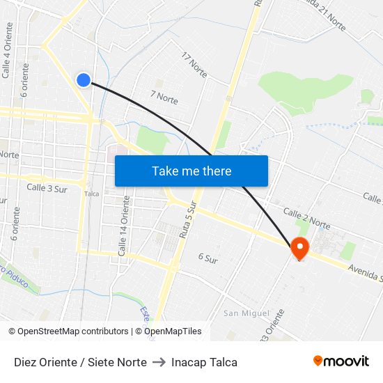 Diez Oriente / Siete Norte to Inacap Talca map