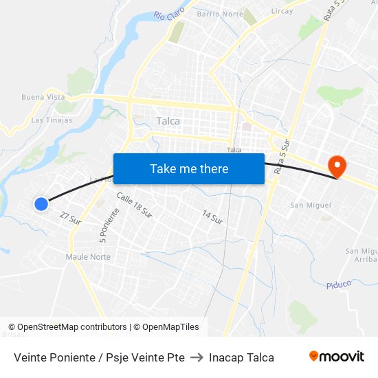 Veinte Poniente / Psje Veinte Pte to Inacap Talca map
