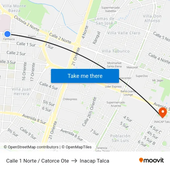 Calle 1 Norte / Catorce Ote to Inacap Talca map