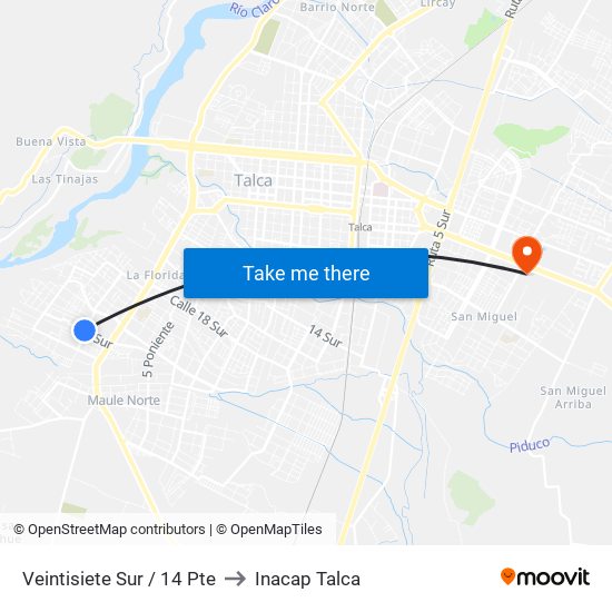 Veintisiete Sur / 14 Pte to Inacap Talca map