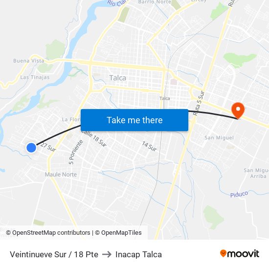Veintinueve Sur / 18 Pte to Inacap Talca map
