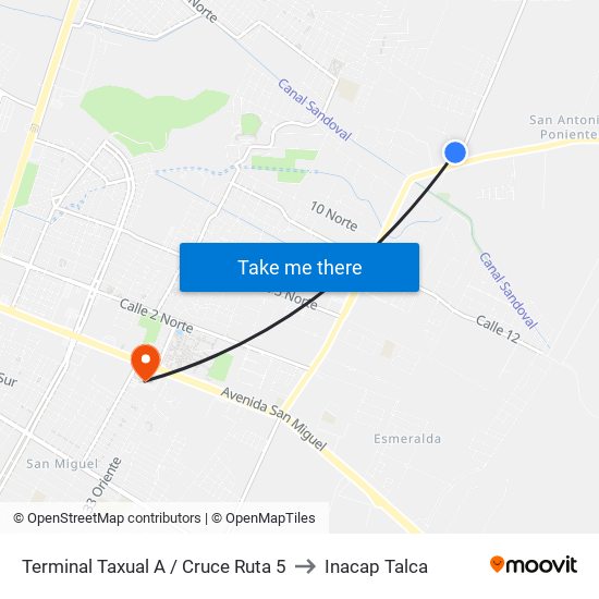 Terminal Taxual A / Cruce Ruta 5 to Inacap Talca map