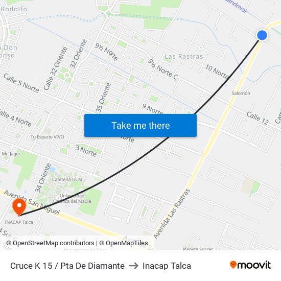 Cruce K 15 / Pta De Diamante to Inacap Talca map