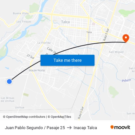 Juan Pablo Segundo / Pasaje 25 to Inacap Talca map