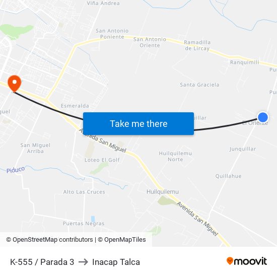 K-555 / Parada 3 to Inacap Talca map