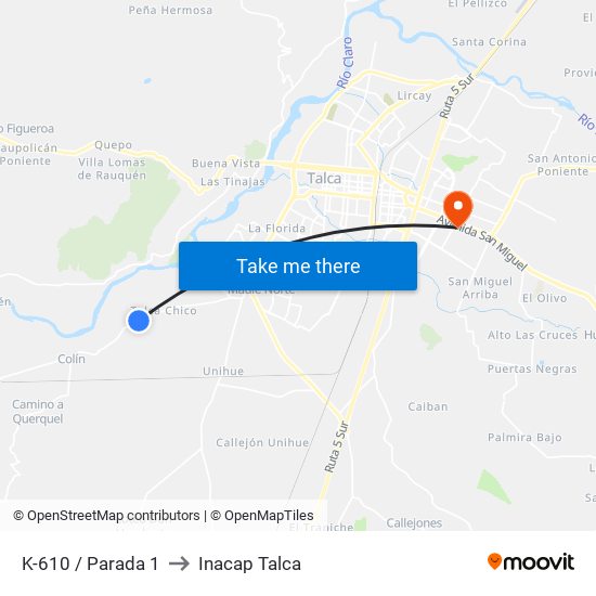 K-610 / Parada 1 to Inacap Talca map