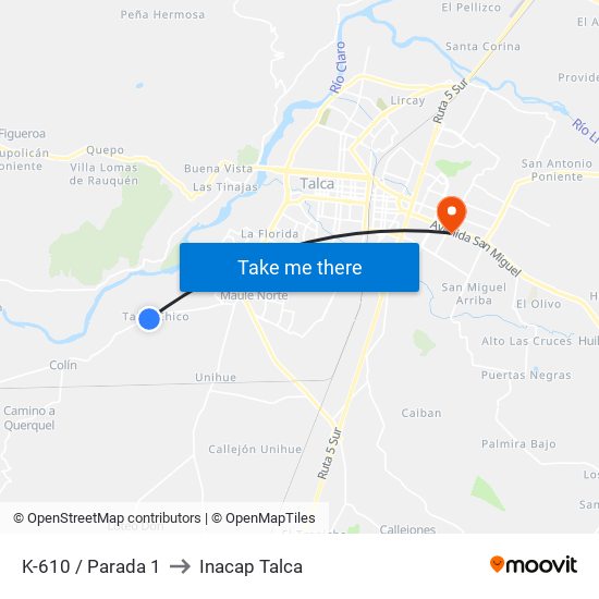 K-610 / Parada 1 to Inacap Talca map