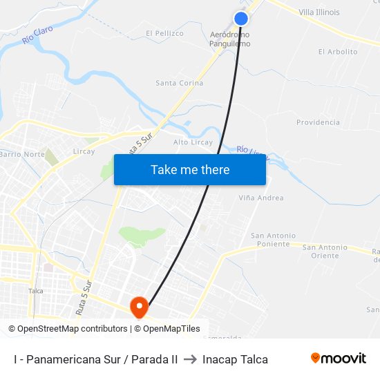 I - Panamericana Sur / Parada II to Inacap Talca map