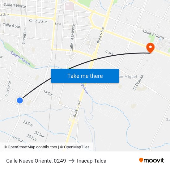 Calle Nueve Oriente, 0249 to Inacap Talca map