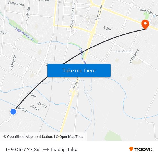 I - 9 Ote / 27 Sur to Inacap Talca map