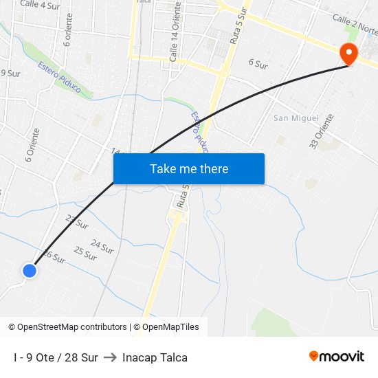 I - 9 Ote / 28 Sur to Inacap Talca map