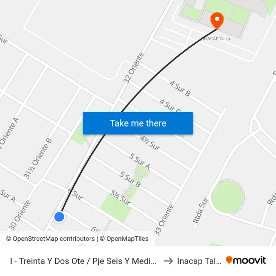 I - Treinta Y Dos Ote / Pje Seis Y Medio Sur to Inacap Talca map