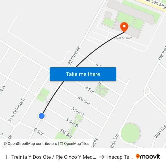 I - Treinta Y Dos Ote / Pje Cinco Y Medio Sur to Inacap Talca map